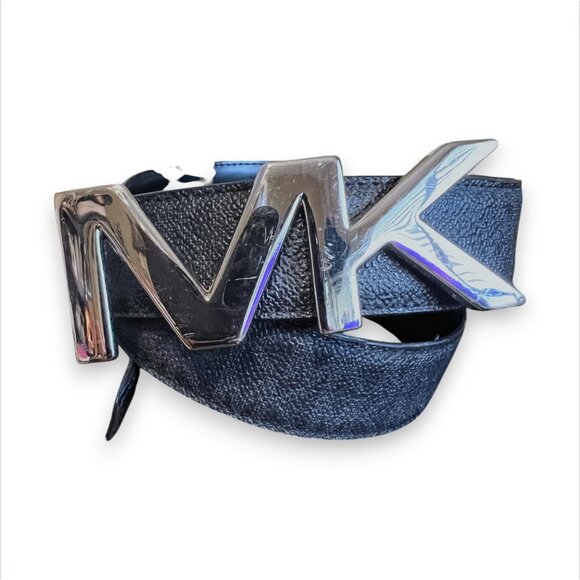 Michael Kors Belt MK Signature Logo Black with Silver Tone Buckle S 36 Statement - Picture 1 of 6